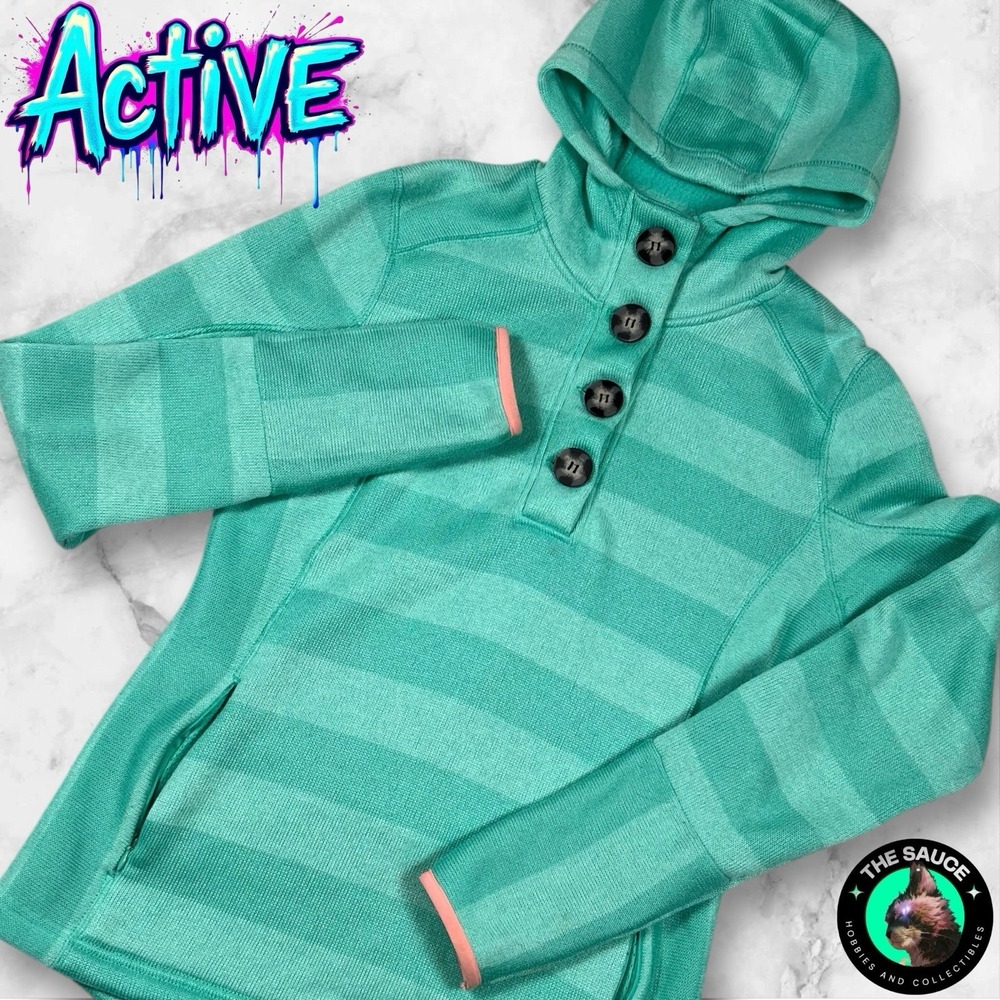 Avalanche Sweater Fleece Hoodie Women Medium‎ Mint Striped Button Neck Active